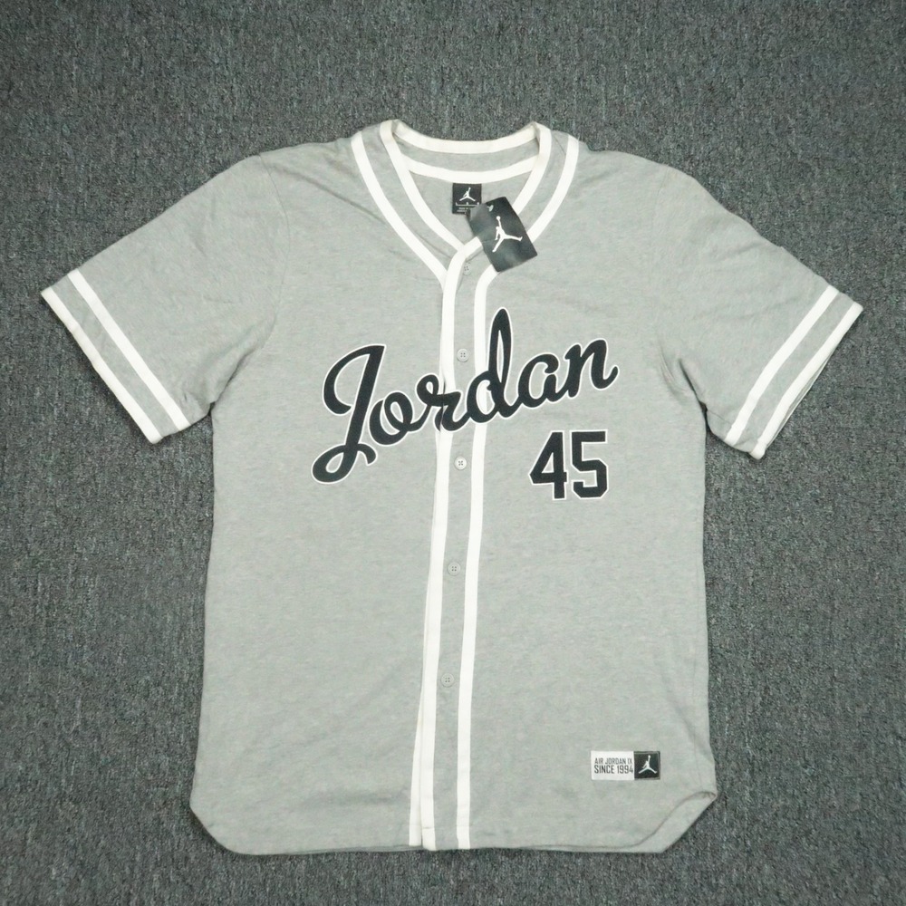 Nike Shirt Mens Large Gray Jordan IX 9 Barons Baseball Jersey Button Front NWT *